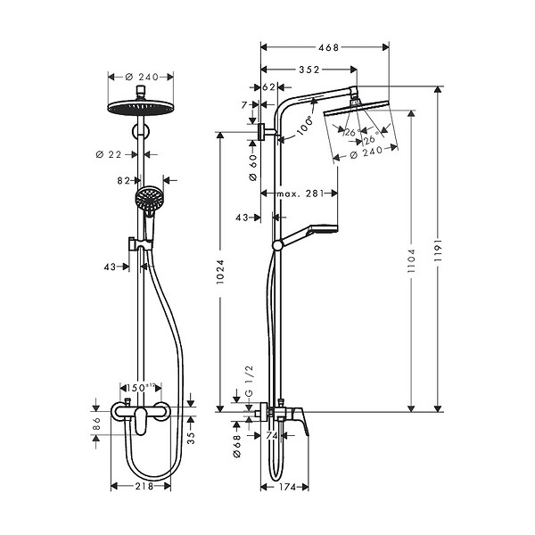 HANSGROHE - Set de douche Showerpipe Crometta S 240 1jet, mitigeur mécanique (27269000) - large
