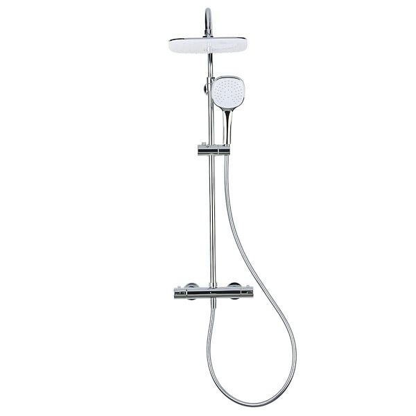 OPTIMA - Optima colonne de douche avec mitigeur thermostatique, tête de douche XXL 250 mm, douchette 3 jets, Blanc/Chrome (OPTIMASSTZ) - large
