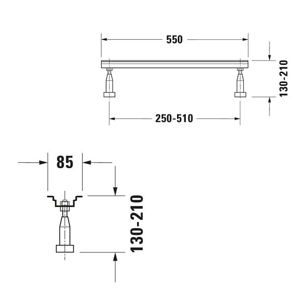 DURAVIT - Pieds pour baignoires et receveurs - Blanc - 2 pièces - Hauteur réglable de 130 mm à 210 mm - large
