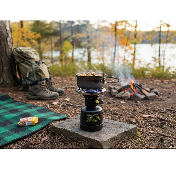 PROWELTEK - Réchaud à gaz Coque Acier + 8 cartouches 190g Allumage Auto & Sécurisé - Réchaud Camping Vanlife Flamme réglable Black COOK - large