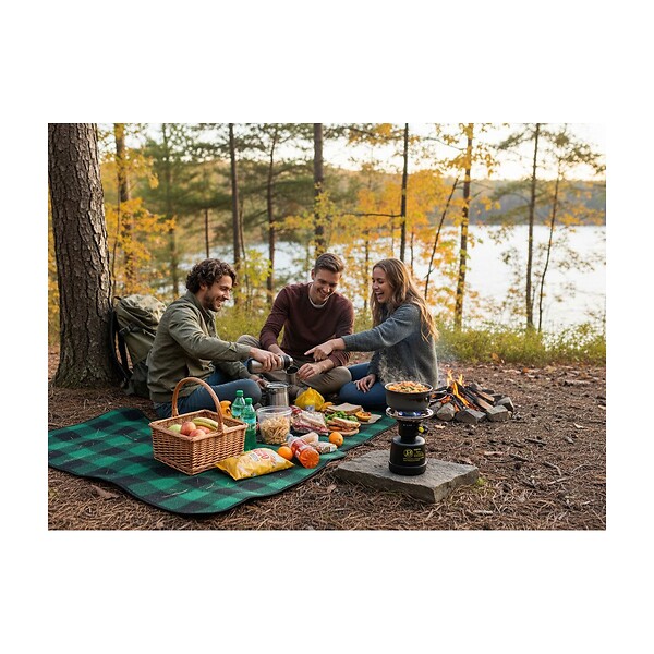 PROWELTEK - Réchaud à gaz Coque Acier + 8 cartouches 190g Allumage Auto & Sécurisé - Réchaud Camping Vanlife Flamme réglable Black COOK - large