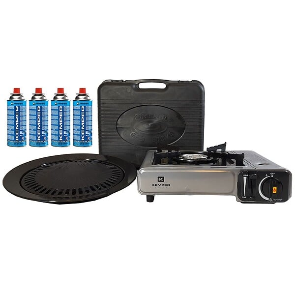 KEMPER - Barbecue gaz Grill 2en1 Réchaud gaz piézo 2200 W + 4 cartouches gaz butane KEMPER - large