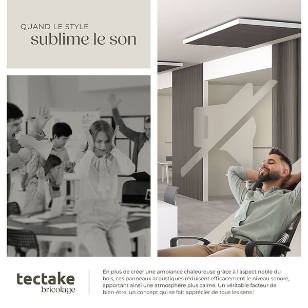 TECTAKE - Panneaux acoustiques SONIC WALL aspect bois chêne gris clair - large