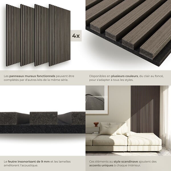 TECTAKE - Panneaux acoustiques SONIC WALL aspect bois Chêne gris - large