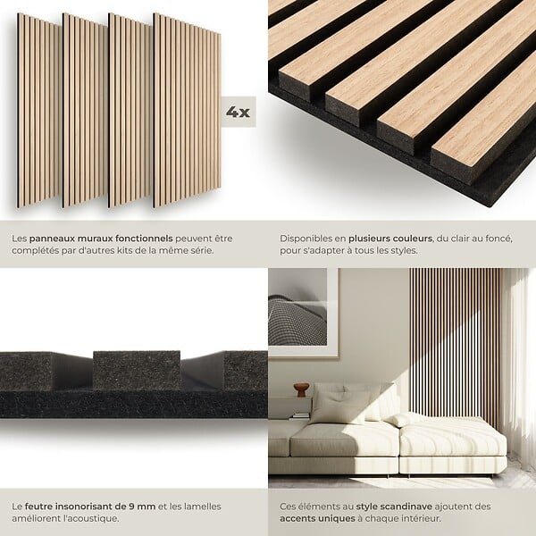 TECTAKE - Panneaux acoustiques SONIC WALL aspect bois Chêne clair - large