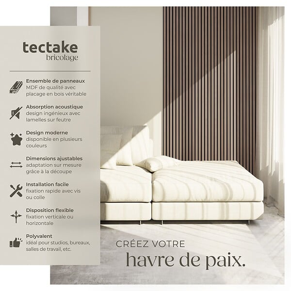 TECTAKE - Panneaux acoustiques SONIC WALL aspect bois Chêne foncé - large