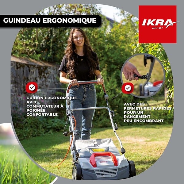 IKRA - Scarificateur Démousseur électrique 1800W Profondeur de travail 23cm Bac à herbe 40L Aérateur de pelouse Entretien gazon IKRA - large