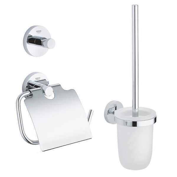 GROHE - Essentials Set d’accessoires 3 en 1 : Patère murale + Brosse WC et support + Support papier-toilette, chrome (40407001) - large