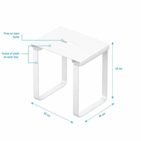 AURLANE - SIEGE DE DOUCHE EN INOX BLANC MAT - 40x30x46 cm - large