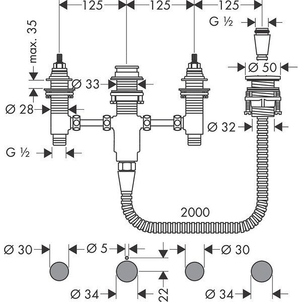 HANSGROHE - Hansgrohe Corps d'encastrement pour combiné mélangeur 4 trous de baignoire (13244180) - large