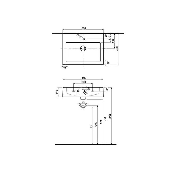 KOLO BY GEBERIT - KOLO by Geberit Twins Lavabo rectangulaire 60x46cm avec trop-plein (L51160000) - large