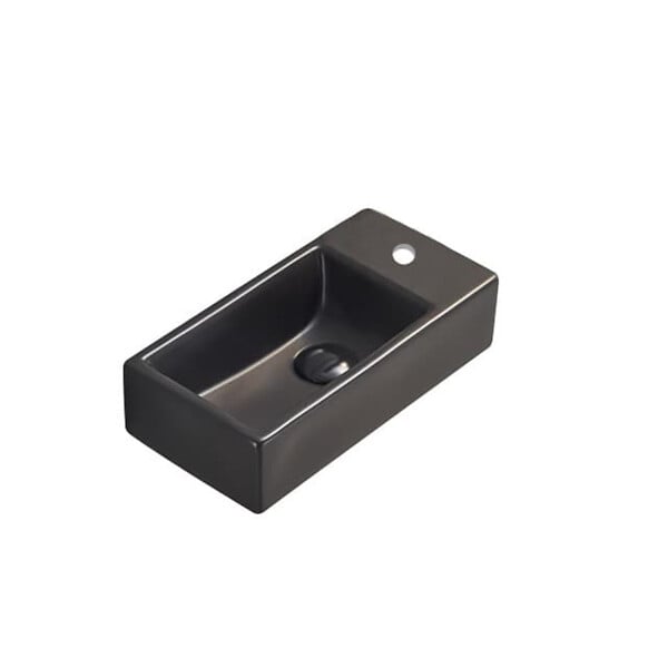 SWISS AQUA TECHNOLOGIES - Swiss Aqua Technologies Lave-mains suspendu Brevis Noir 40,5 × 20,5 × 10,5 cm – trou de robinetterie à droite (SATBRE4020SRBKM) - large
