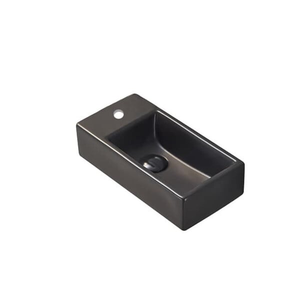 SWISS AQUA TECHNOLOGIES - Swiss Aqua Technologies Brevis Lave-mains suspendu avec trou pour robinetterie à gauche, 40,5x20,5x10,5cm, noir (SATBRE4020SLBKM) - large