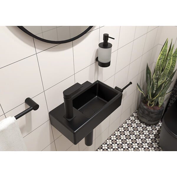 SWISS AQUA TECHNOLOGIES - Swiss Aqua Technologies Brevis Lave-mains suspendu avec trou pour robinetterie à gauche, 40,5x20,5x10,5cm, noir (SATBRE4020SLBKM) - large