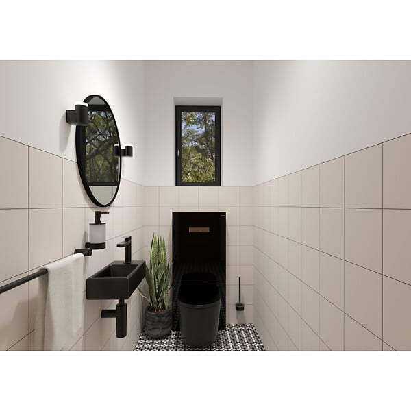 SWISS AQUA TECHNOLOGIES - Swiss Aqua Technologies Brevis Lave-mains suspendu avec trou pour robinetterie à gauche, 40,5x20,5x10,5cm, noir (SATBRE4020SLBKM) - large