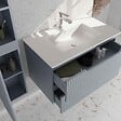 AURLANE - Meuble et colonne de Salle de Bains LEON 80cm Gris Souris - Façades Ondulées - Vasque Blanche Mate - vignette