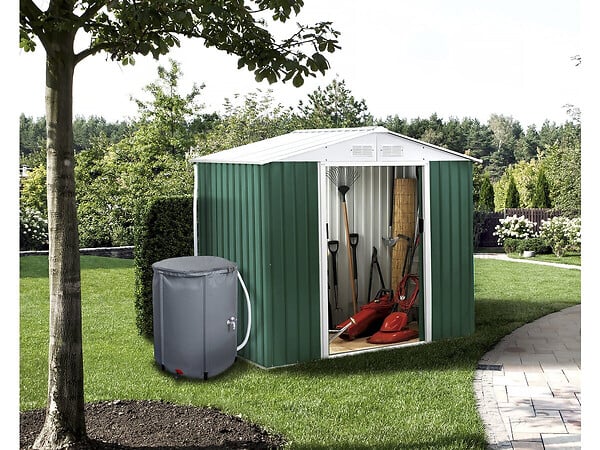 HABITAT ET JARDIN - Abri de jardin métal - "Rosas " - 4,07 m² avec récupérateur d'eau et gouttière - Vert - large
