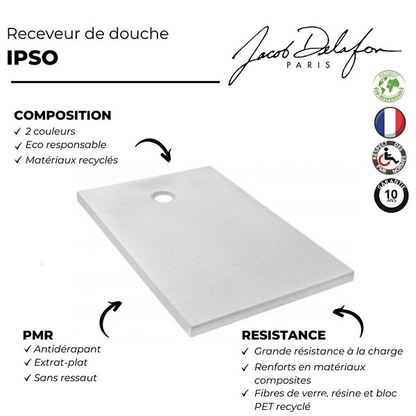 JACOB DELAFON - Receveur de douche 100 x 80 Ipso rectangle gris anthracite - large