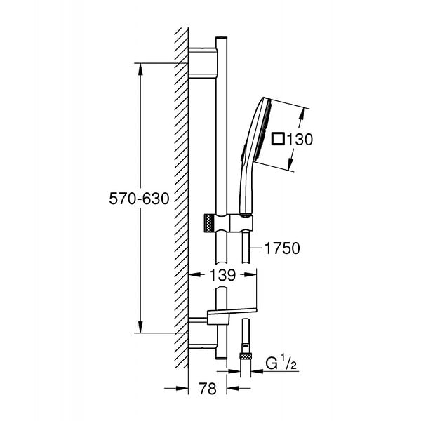 GROHE - Ensemble VITALIO SMARTACTIVE GROHE 26596000 130 CUBE - douchette 3 jets + barre 60 cm + flexible 175 cm - chrome - large