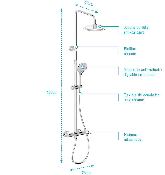 AURLANE - Colonne de douche Mécanique finition Chrome 133x26x52 cm - MOLLY CHROME - large