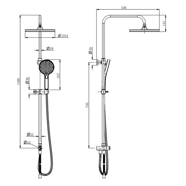 SWISS AQUA TECHNOLOGIES - Set de douche, douchette 3 jets, barre avec curseur, tête de douche XXL 254 mm intégrée, Chrome SATPIPET - large
