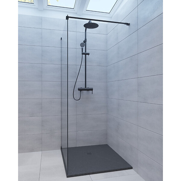 SWISS AQUA TECHNOLOGIES - Swiss Aqua Technologies Colonne de douche avec mitigeur mécanique + Douche de tête 200mm +  Douchette 3 jets, Noir mat (SATSSPKC) - large