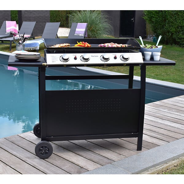 HAPPY GARDEN - Plancha au gaz VALENCIA - 4 brûleurs 10kW + chariot - large