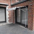 HAPPY GARDEN - Store banne pour balcon CHENE 2 × 1,2m - Toile rayée blanche/grise et structure blanche - vignette