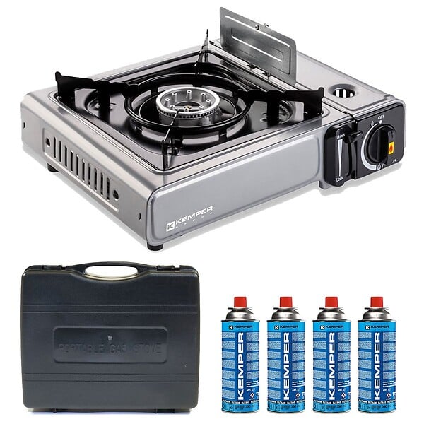 KEMPER - Réchaud à gaz 2200W INOX + 4 cartouches de gaz Double système de sécurité Puissance réglable KEMPER - large