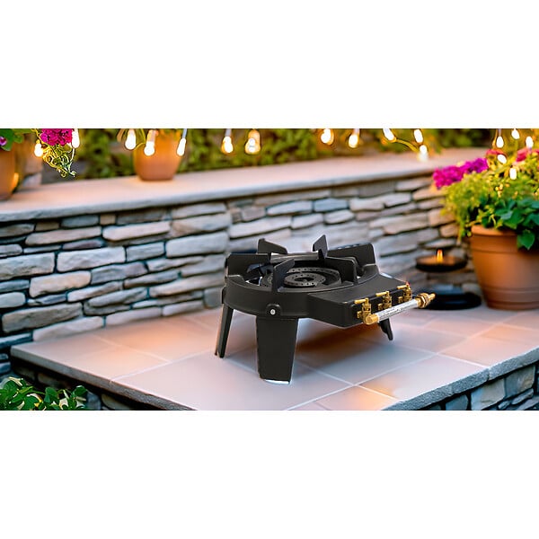 PROWELTEK - Rechaud gaz 4 pieds Fonte véritable 9,8 KW 2 Bruleurs Plats grands volumes - large