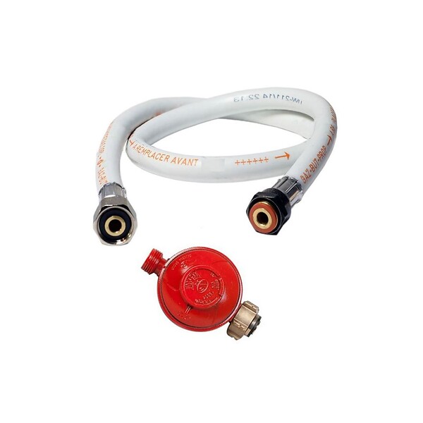 PROWELTEK - Rechaud à gaz en Fonte véritable 4 pieds 2 bruleurs + Tuyau gaz à vis 1.50m + Détendeur Propane TRIGLAV 9800 - large