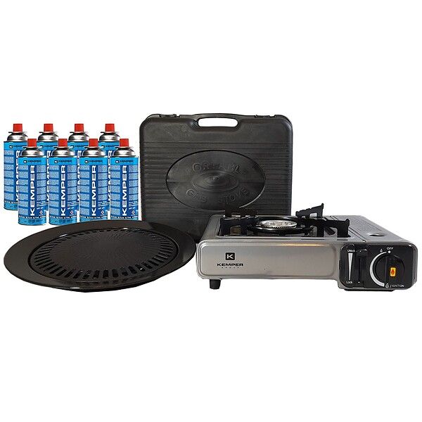 KEMPER - Barbecue gaz Grill 2en1 Réchaud gaz piézo 2200 W + 8 cartouches gaz butane KEMPER - large