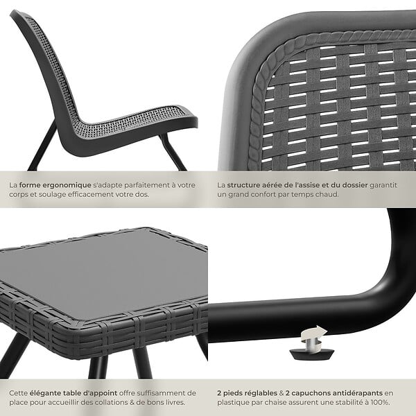 TECTAKE - Salon Modica façon rotin pour 2 personnes, ergonomique gris - large