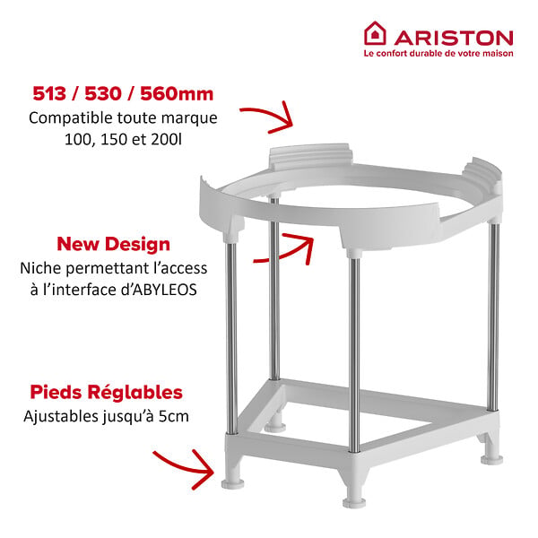 ARISTON - Trépied Universel Ajustable pour Chauffe-eau de 100 à 200L - Compatible TOUTES MARQUES - Ø513-530-560 mm - ARISTON - 4090027 - large