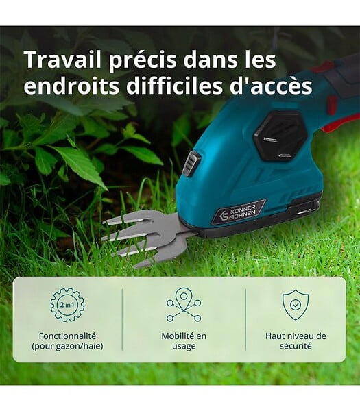 KONNER SOHNEN - Taille-haie et cisaille à gazon 2 en 1 sans fil avec manche télescopique Könner & Söhnen KS SHT-8V + Extension Pole - large