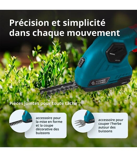 KONNER SOHNEN - Taille-haie et cisaille à gazon 2 en 1 sans fil avec manche télescopique Könner & Söhnen KS SHT-8V + Extension Pole - large