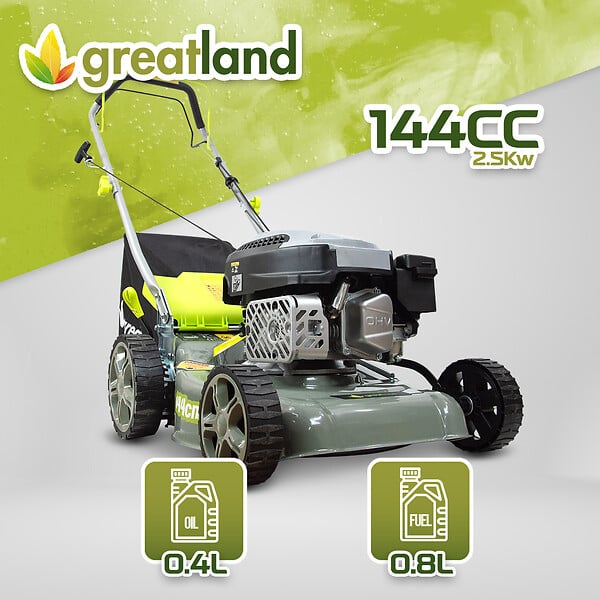 GREATLAND - Tondeuse thermique tractée 144 CC - 400mm - Bac 40 litres - large
