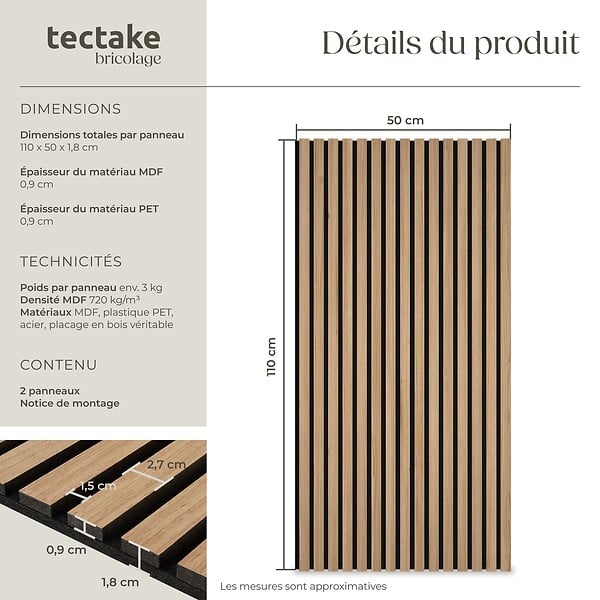 TECTAKE - Panneaux acoustiques Sonic Wall II aspect bois marron chêne - large