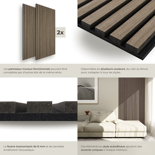 TECTAKE - Panneaux acoustiques SONIC WALL aspect bois Chêne foncé - large