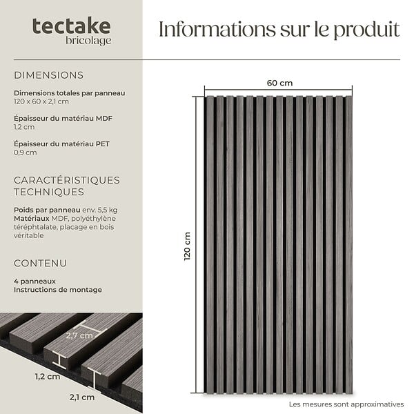 TECTAKE - Panneaux acoustiques SONIC WALL aspect bois chêne gris clair - large