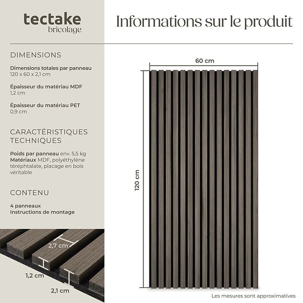 TECTAKE - Panneaux acoustiques SONIC WALL aspect bois Chêne gris - large
