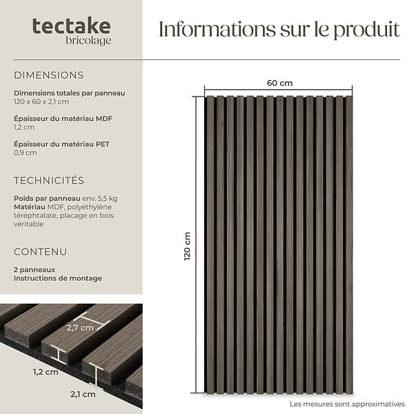 TECTAKE - Panneaux acoustiques SONIC WALL aspect bois Chêne gris - large
