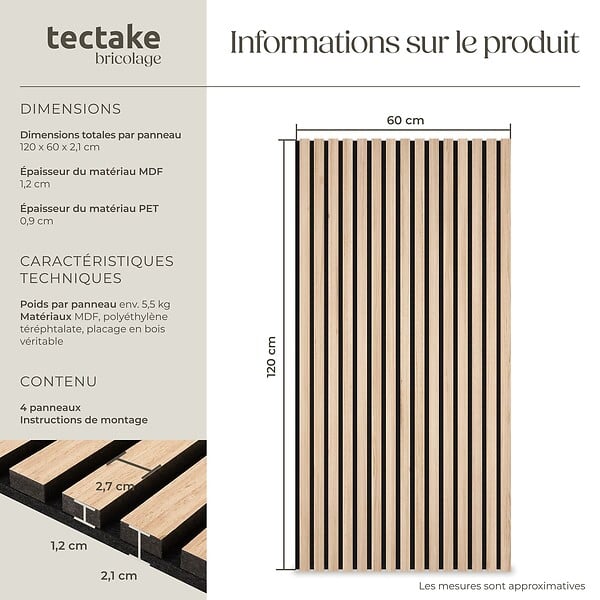 TECTAKE - Panneaux acoustiques SONIC WALL aspect bois Chêne clair - large