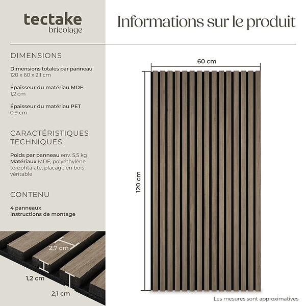TECTAKE - Panneaux acoustiques SONIC WALL aspect bois Chêne foncé - large