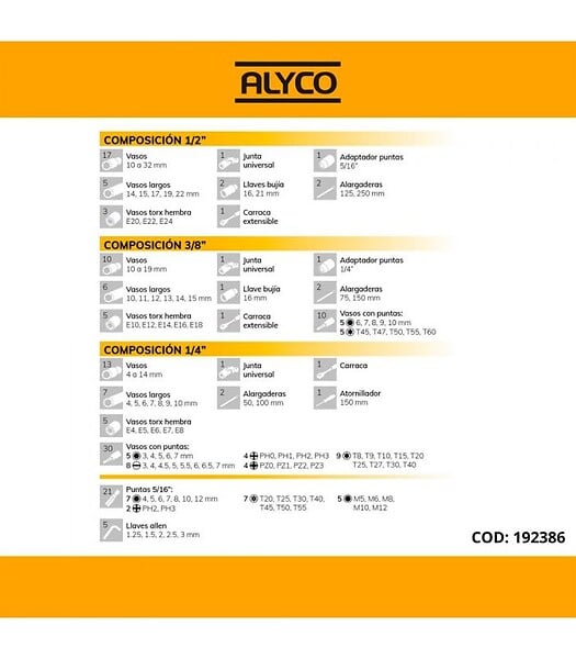 ALYCO - Set De Douilles 1/4" 1/2" 3/8" 155 Pièces Alyco 192386 - large