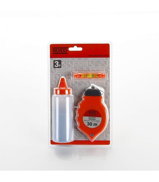 ALYCO - Set De 3 Pces Cordeau Traceur, Bidon De Poudre Et Mini Niveau Alyco Orange Alyco 170130 - large