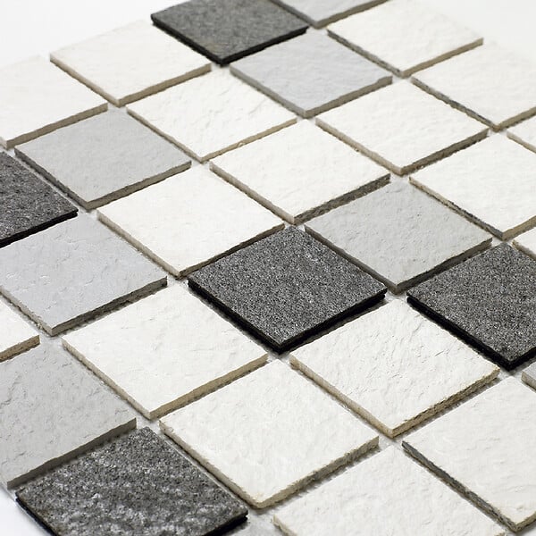 U-TILE - Mosaïque mixte résine & pierre 30 x 30 cm - carreau 5 x 5 cm mixte pierre et résine blanche - large