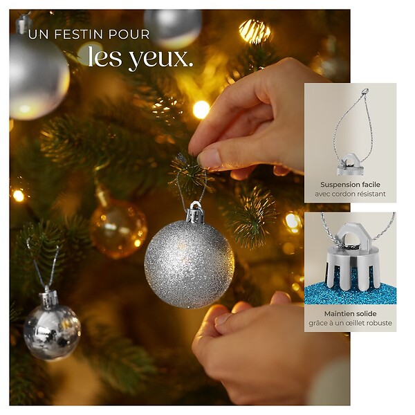 TECTAKE - Lot de 64 boules de Noël argentées et bleues argentées/bleues - large
