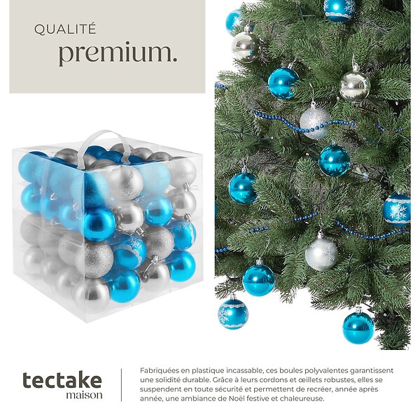 TECTAKE - Lot de 64 boules de Noël argentées et bleues argentées/bleues - large