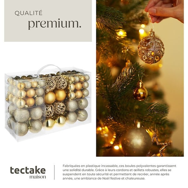 TECTAKE - Lot de 100 boules de Noël dorées assorties jaune or - large